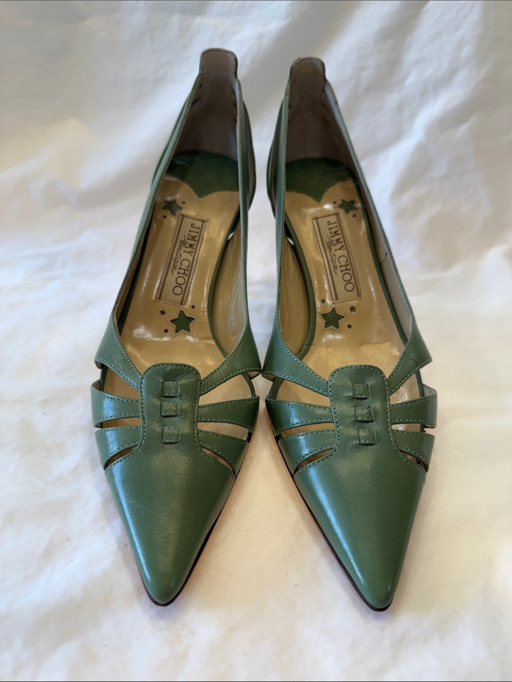 Jimmy Choo Green Leather Pointed Toe Cutout